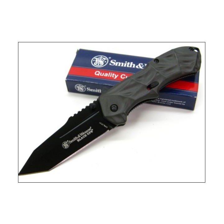 Couteau Automatique Smith&Wesson Tanto Black Ops Linerlock Acier 4034 SWBLOP3T - Livraison Gratuite