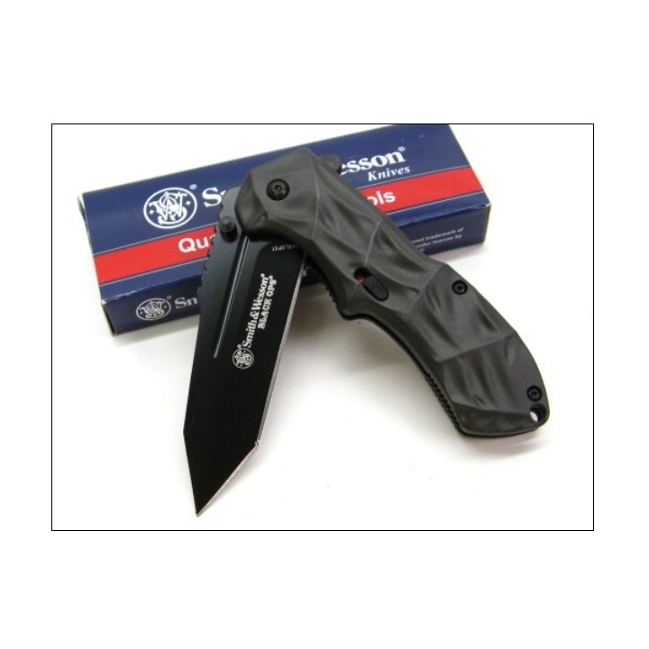 Couteau Automatique Smith&Wesson Tanto Black Ops Linerlock Acier 4034 SWBLOP3T - Livraison Gratuite