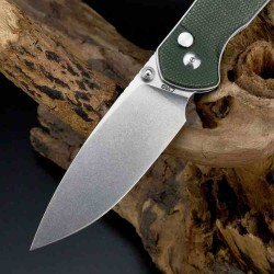 Couteau CJRB Large Pyrite Od Green Lame Acier AR-RPM9 Manche Micarta IKBS Button Lock J1925LODG - Livraison Gratuite