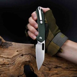 Couteau CJRB Pyrite Wharncliffe Od Green Lame Acier AR-RPM9 Manche Micarta Button Lock IKBS Clip J1925AMGN - Livraison Gratuite