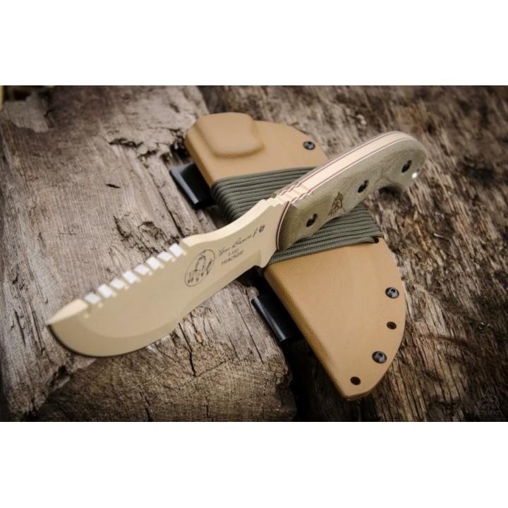 Couteau Tops Tom Brown Tracker Desert Tan Carbone 1095 Manche Micarta Etui Kydex Made In USA TPTBT01TAN - Livraison Gratuite