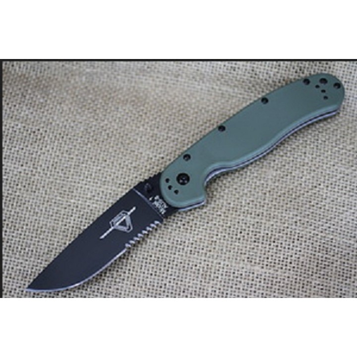 Couteau Ontario Rat 1 OD Green Acier AUS-8 Serrated Manche Nylon Linerlock ON8847OD - Livraison Gratuite