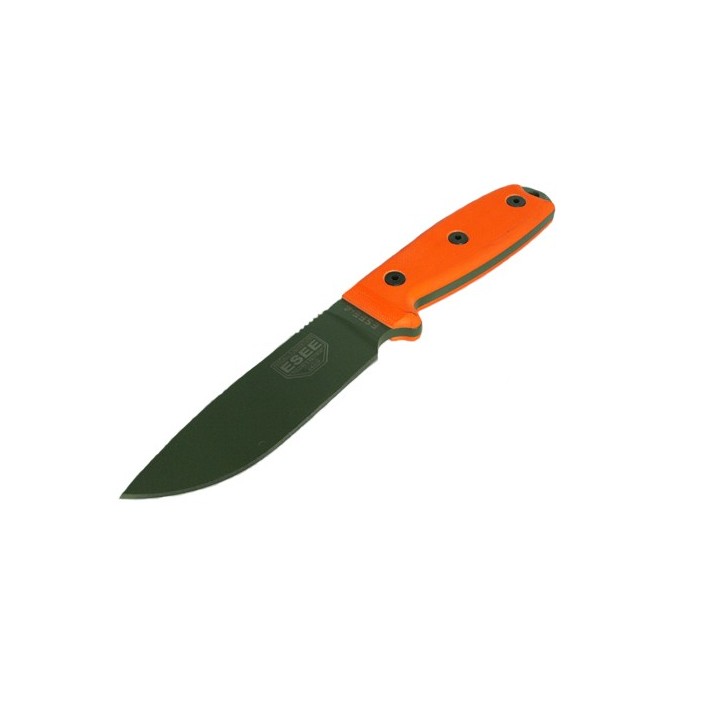 Couteau de Survie Esee Model 4 Plain Edge Manche Orange G-10 Acier 1095 Made In USA ES4PMBOD - Livraison Gratuite