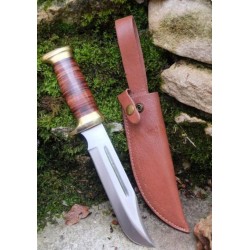 Couteau Bowie Crocodile Dundee Lame Acier Carbone 1055 Manche Cuir Etui Cuir Fabric Artisanale CroZon - Livraison Gratuite