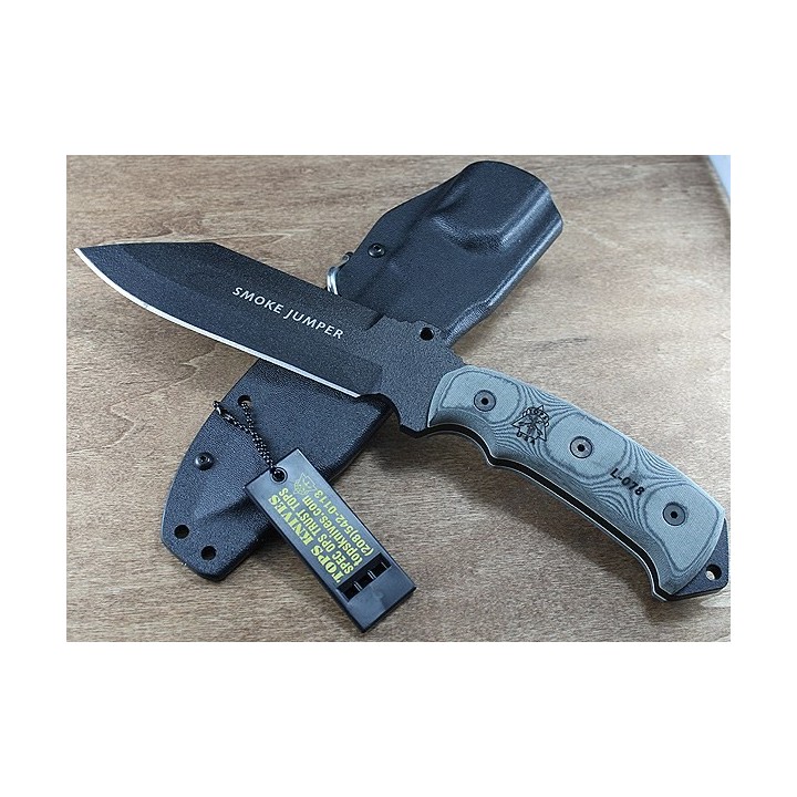 Couteau de Survie Tops Smoke Jumper Acier Carbone 1095 Manche Micarta Etui Kydex Made In USA TPSJ626 - Livraison Gratuite