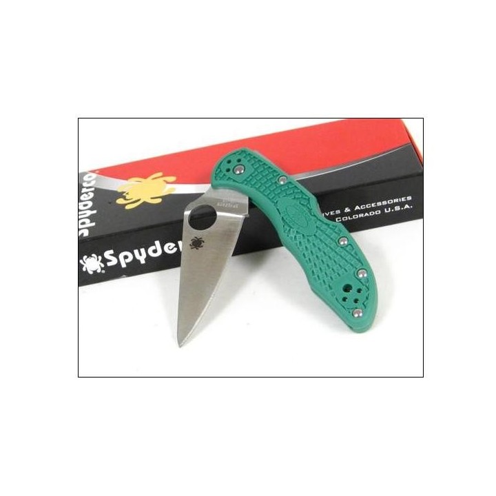 Couteau Spyderco Delica Flat Ground Green Acier VG-10 Manche FRN Made In Japan SC11FPGR - Livraison Gratuite