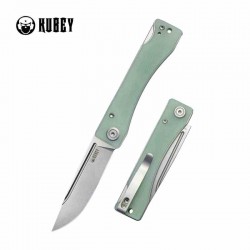 Couteau Kubey Akino Jade Manche G10 Lame Acier Sandvik 14C28N Bead Blasted IKBS Linelock Clip KUB2102B - Livraison Gratuite