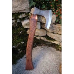 Hache De Viking Ragnar Lothbrok Lame Acier Carbone Manche Bois Etui Cuir Fabrication Artisanale HVK01 - Livraison Gratuite