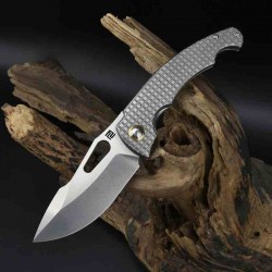 Couteau Artisan Xcellerator Titane Lame Acier S90V Stonewash Manche Titane IKBS Clip Titane ATZ1860GGY - Livraison Gratuite