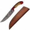 Couteau de Chasse Damas Lame 256 Couches Manche Bois Etui Cuir FH Knives FHK1473 - Livraison Gratuite