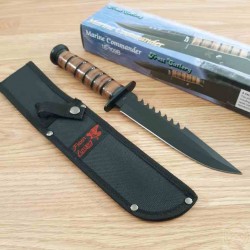 F18109B Couteau Frost Cutlery Combat Survival Manche Cuir Lame Acier Inox Etui Nylon - Livraison Gratuite