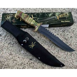 F18434CA Lot de 3 Couteau Frost Cutlery Jungle Fever I Bowie Lame Acier Inox Manche Camo Etui Nylon - Livraison Gratuite