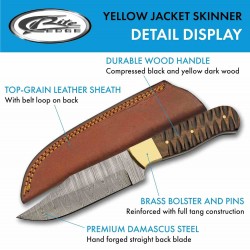 Couteau Damas Yellowjacket Skinner Lame Acier Damas Manche Bois Etui Cuir DM1373 - Livraison Gratuite