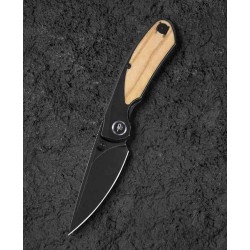 Couteau Bestech Lito Olive Lame Acier M390 Blackwash Manche Titane/Bois IKBS Framelock Clip BTKT2307C - Livraison Gratuite