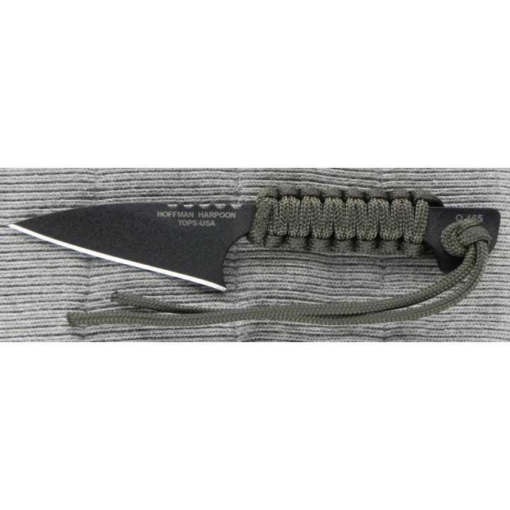 Couteau Tops Mini Hoffman Harpoon Acier Carbone 1095 Manche Paracorde Etui Cuir Made In USA TPHOFHARMINI - Livraison Gratuite