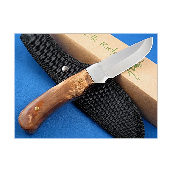 Couteau de Chasse Elk Ridge Lame Acier 440 Manche Bois Etui Nylon ER107 - Livraison Gratuite