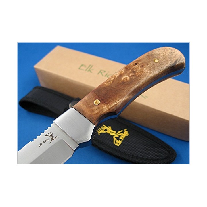 Couteau de Chasse Elk Ridge Lame Acier 440 Manche Bois Etui Nylon ER107 - Livraison Gratuite