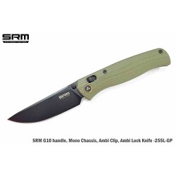 Couteau SRM Knives 255L-GP Green Lame Acier 10Cr15CoMoV Manche G10 IKBS Clip Ambi Lock SRM255LGP - Livraison Gratuite
