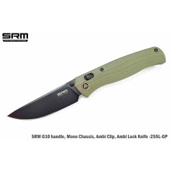 Couteau SRM Knives 255L-GP2 Green Lame Acier 10Cr15CoMoV Manche G10 IKBS Clip Ambi Lock SRM255LGP2 - Livraison Gratuite