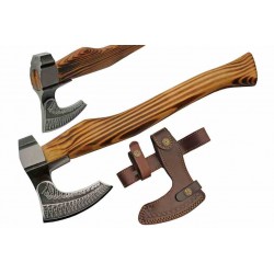 Hache de Viking Raven Feather Broadaxe Axe Lame Acier Inox Manche Bois Etui Cuir PA882455 - Livraison Gratuite