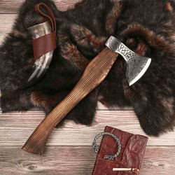 Grosse Hache Nordic Fenrir Viking Axe Lame Acier Inox Manche Bois Etui Cuir Artisanat PA882458 - Livraison Gratuite