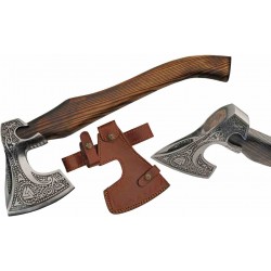 Grosse Hache Viking Fallen Forest Axe Lame Acier Carbone Manche Bois Etui Cuir PA882457 - Livraison Gratuite