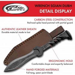 Dague Wrench Sgian Dubh Spike Medieval Forgée Dans un Clou de Rail Acier Carbone Etui Cuir PA4444 - Livraison Gratuite