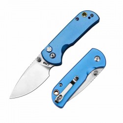 Couteau CJRB Cutlery Mica Blue Lame Acier AR-RPM9 Satin Manche Aluminum Button Lock IKBS Clip J1934BU - Livraison Gratuite