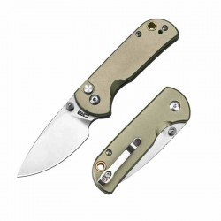 Couteau CJRB Mica Green Lame Acier AR-RPM9 Satin Manche Aluminum Button Lock IKBS Clip J1934GN - Livraison Gratuite