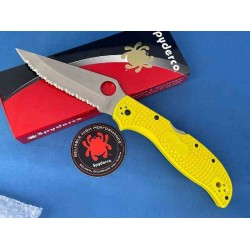 Couteau Spyderco Stretch 2 XL Salt Yellow Lame Acier H-2 Serr Manche FRN Lockback Made Japan SC258SYL - Livraison Gratuite