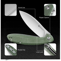 Couteau SENCUT San Angelo Green Manche Micarta Lame Acier 9Cr18MoV IKBS S210033 - Livraison Gratuite