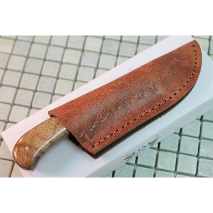 Couteau de Chasse Skinner Lame Damas 258 Couches Manche Olivier Etui Cuir DM1080OW - Livraison Gratuite