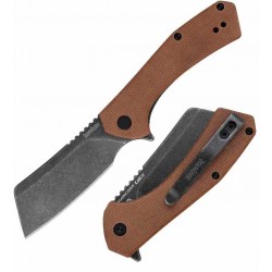 Couteau Kershaw Static Brown Micarta Lame Cleaver Acier D2 Black KIVT Linerlock Clip KS3445MCBBW - Livraison Gratuite