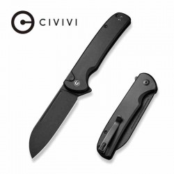 Couteau CIVIVI Chevalier II Black Lame Acier 14C28N Sheepsfoot Manche Alu IKBS Clip Button Lock CIVC20022B1 - Livraison Gratuite