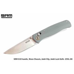 Couteau SRM Knives 255L-GK Gray Lame Acier 10Cr15CoMoV Manche G10 IKBS Clip Ambi Lock SRM255LGK - Livraison Gratuite