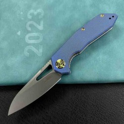 Couteau KUBEY Vagrant Blue Manche Micarta Lame Acier M390 Sandblast IKBS Linerlock Clip KUB291U - Livraison Gratuite