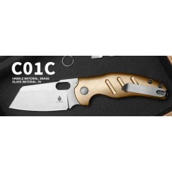 Couteau Kizer Sheepdog C01C Brass Lame Acier CPM-3V SW Manche Laiton IKBS Button Lock Clip KIV4488BC2 - Livraison Gratuite