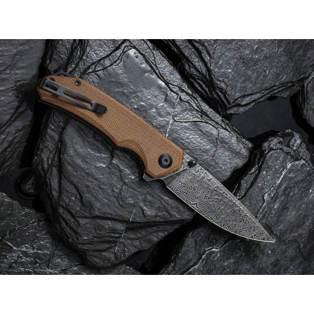Couteau CIVIVI BRAZEN Brown Manche Micarta Lame Acier Damas IKBS Linerlock Clip CIVC2102DS1 - Livraison Gratuite