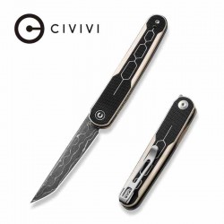 Couteau CIVIVI KwaiQ Ivory/Black Manche G10 Lame Tanto Acier Damas IKBS Liner Lock Clip CIVC23015DS1 - Livraison Gratuite