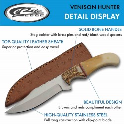 Conteau Rite Edge Venison Hunter Manche Os & Bois de Cerf Lame Acier Inox Etui Cuir PA8028 - Livraison Gratuite