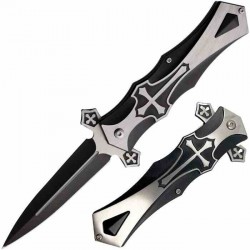 Lot de 2 Couteau Biker ElitEdge Knight A/O Black Lame Acier Inox Dagger Manche Abs Clip Linerlock EE10817BK - Livraison Gratuite