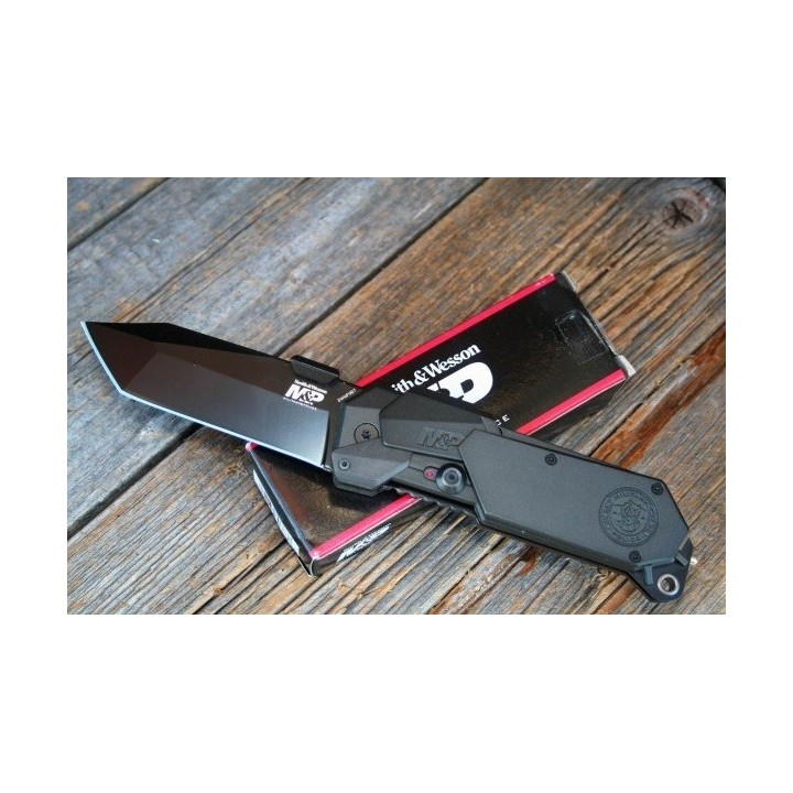 Couteau Automatique Smith&Wesson M&P Tanto Acier 4034 Manche Alu Brise Vitres SWMP9BT - Livraison Gratuite