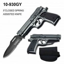 Couteau Pistolet Elitedge Pistol Linerlock A/O Lame Acier 420C Manche Gray Aluminium Etui Nylon EE10930GY - Livraison Gratuite