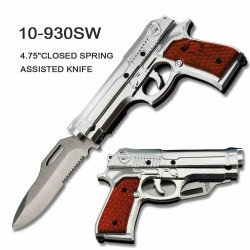 Couteau Pistolet Elitedge Pistol Linerlock A/O Lame Acier 420C Manche Silver Alu Etui Nylon EE10930SW - Livraison Gratuite