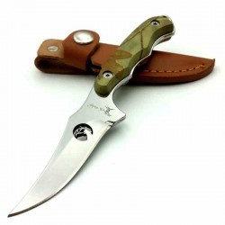 Couteau Elk Ridge Upswept Hunter Camo Manche Pakkawood Lame Acier 440 Etui Cuir ER059CA - Livraison Gratuite