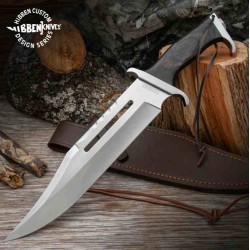 Couteau Rambo Hibben III Bowie Lame Acier 7Cr13 Manche Bois Etui Cuir UC3599 - Livraison Gratuite