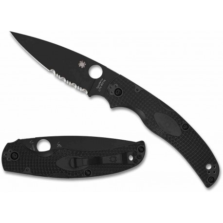 Couteau Spyderco Native Chief Lame Acier CTS-BD1N Combo Black Manche FRN Lockback USA SC244PSBBK - Livraison Gratuite