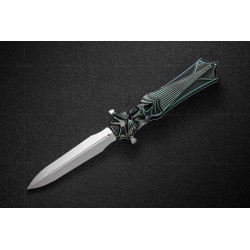 RKAMULETBGR Rike Knife Amulet Green M390 Dagger Blade Titanium Handle Linerlock Clip - Livraison Gratuite