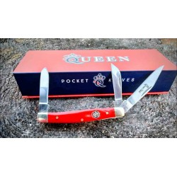 Couteau Queen Stockman Red Bone 3 Lames Acier 440C Manche OS Slip Joint QN26R - Livraison Gratuite