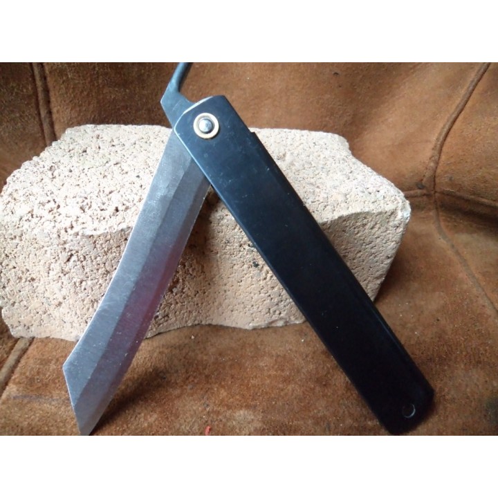 Nagao Higonokami Couteau Higonokami pliant Fabriqué au Japon Acier SK 3 Couches HIGO08BL - Livraison Gratuite
